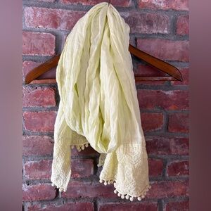Light Yellow Scarf with Pom Pom Trim